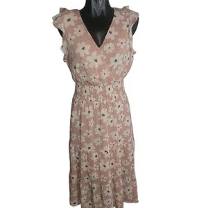 Sienna Sky Pink Floral Ruffled Sleeveless Maxi Dress M